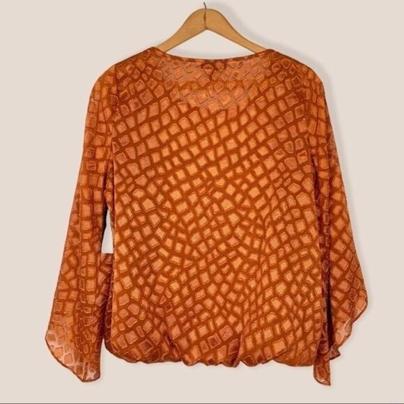 NWT Alfani Rare Earth Toasted Ginger Burnt Orange Flutter Flare Sleeve Blouse - Picture 5 of 9